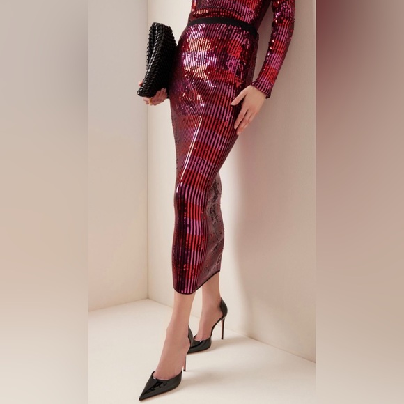 Caroline Herrera NWT Knit Midi Skirt in Black Multi